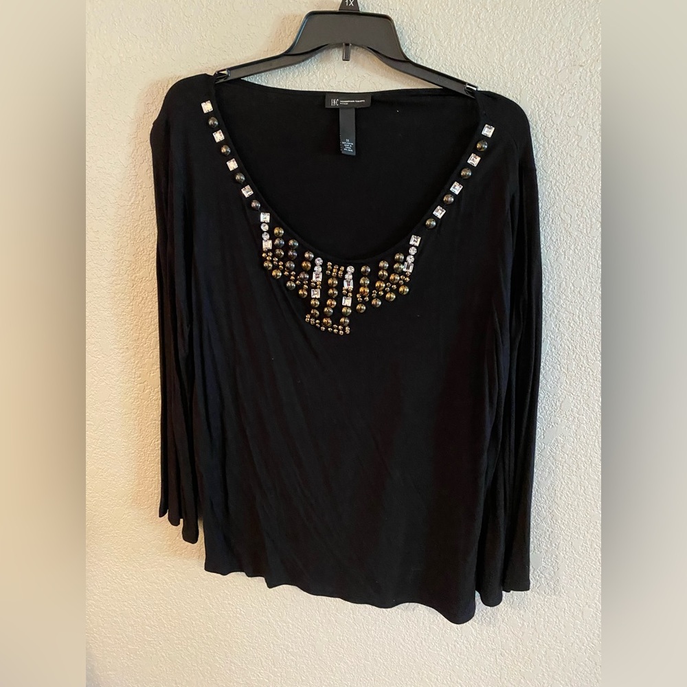 INC International Concepts, Black Embellished Tunic, size 1X